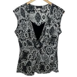 Cocomo Women L Babydoll Blouse Black Silver Charm Detail Y2K 90s Dark Romantic
